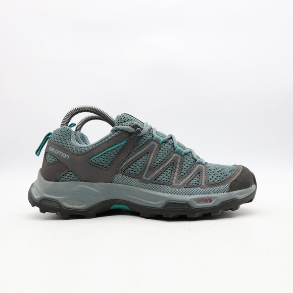 Salomon Pathfinder Women's Size 7 Gray Teal Contagrip Hiking Sneakers 405144 - Picture 1 of 9